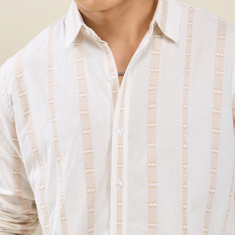 Image of Mens Striped Slim Fit Cotton Casual Shirt | Full Sleeves Mens Shirts | Stylish Shirt for Men