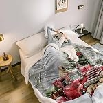 Christmas Sherpa Throw Blankets Red Truck Dogs Flannel Fleece Blanket Xmas Tree Gifts Snow Landscape Soft Cozy Reversible Fluffy Plush Blankets and Throws for Couch Bed Sofa Winter Holiday Decor 60×80