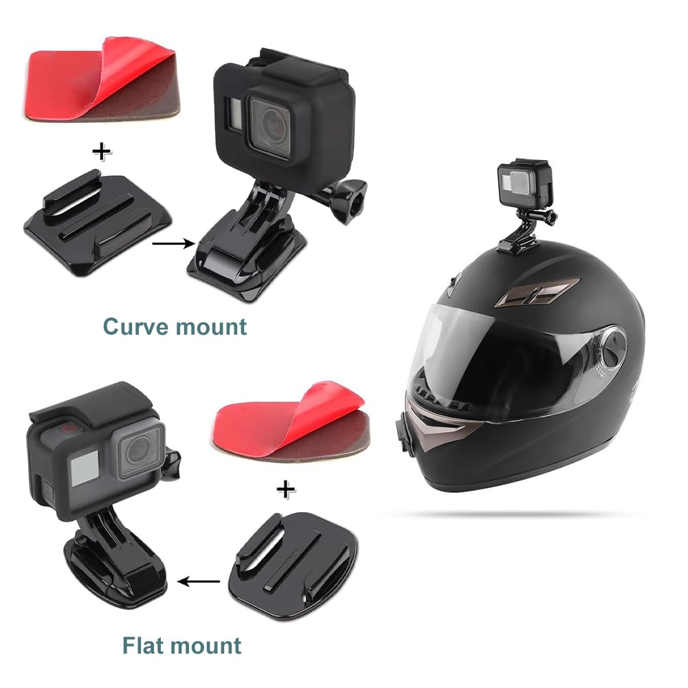 Supporto Adesivo Per Casco Moto - 33 Pezzi Per GoPro Hero, Curvo E Piatto, Impermeabile E Sicuro - Foto 5