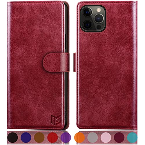 Housse iPhone 12 Pro Max en cuir PU premium rouge avec clapet de protection magnétique