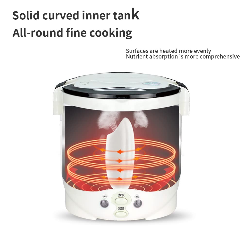 Mini olla arrocera, olla arrocera montada en vehículo de 12 V, función de aislamiento térmico y protección, vaporizador portátil de 1 litro, olla hirviendo, mango portátil, cocina hervida al aire 4