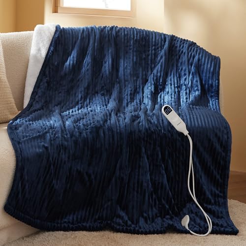 BEDSURE Manta eléctrica con apagado automático, 130 x 180 cm, con 6 niveles de calor y temporizador de 10 horas, hasta 8 horas de protección contra sobrecalentamiento, manta eléctrica para casa y