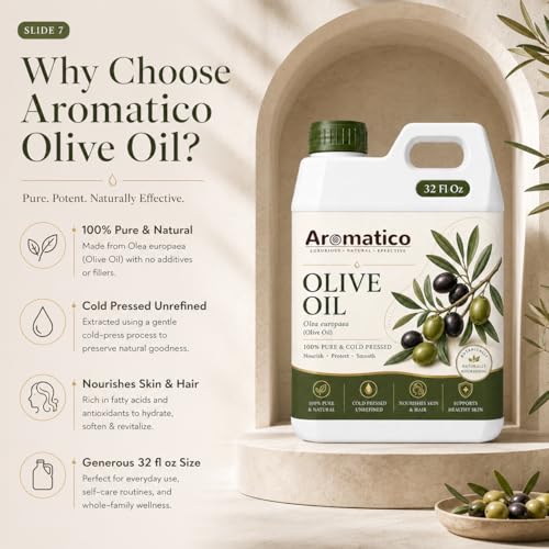 Image of AROMATICO Olive Oil for Skin, Hair and Body Care, Multipurpose Carrier Oil for Massage, Scalp Care, Dry Skin Routine, DIY Beauty and Natural Glow - 946 ml