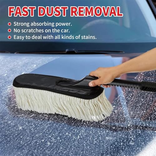 Image of Car Duster Microfiber Brush Shine & Dust Removal Cleaning Brush Duster for Cars, SUVs & All Vehicles - White