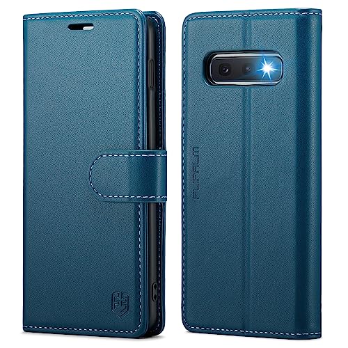Coque Samsung S10e rabat portefeuille cuir synthétique bleu résistant chocs