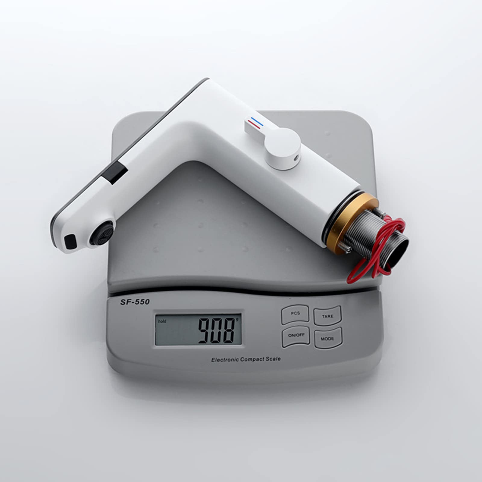 Grifo automático con sensor infrarrojo para lavabo de baño, grifo de lavabo sin contacto, acabado blanco, diseño higiénico y de ahorro de agua, ideal para uso doméstico y comercial (blanco)