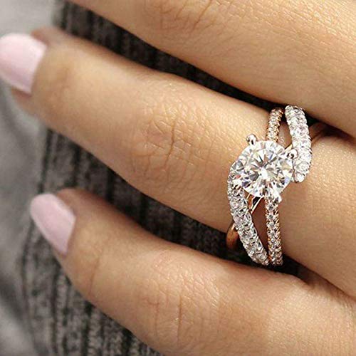 Cuteshop 18K Rose Gold CZ Crystal Round Simulated Diamond Engagement Ring Promise Rings for Women (8)