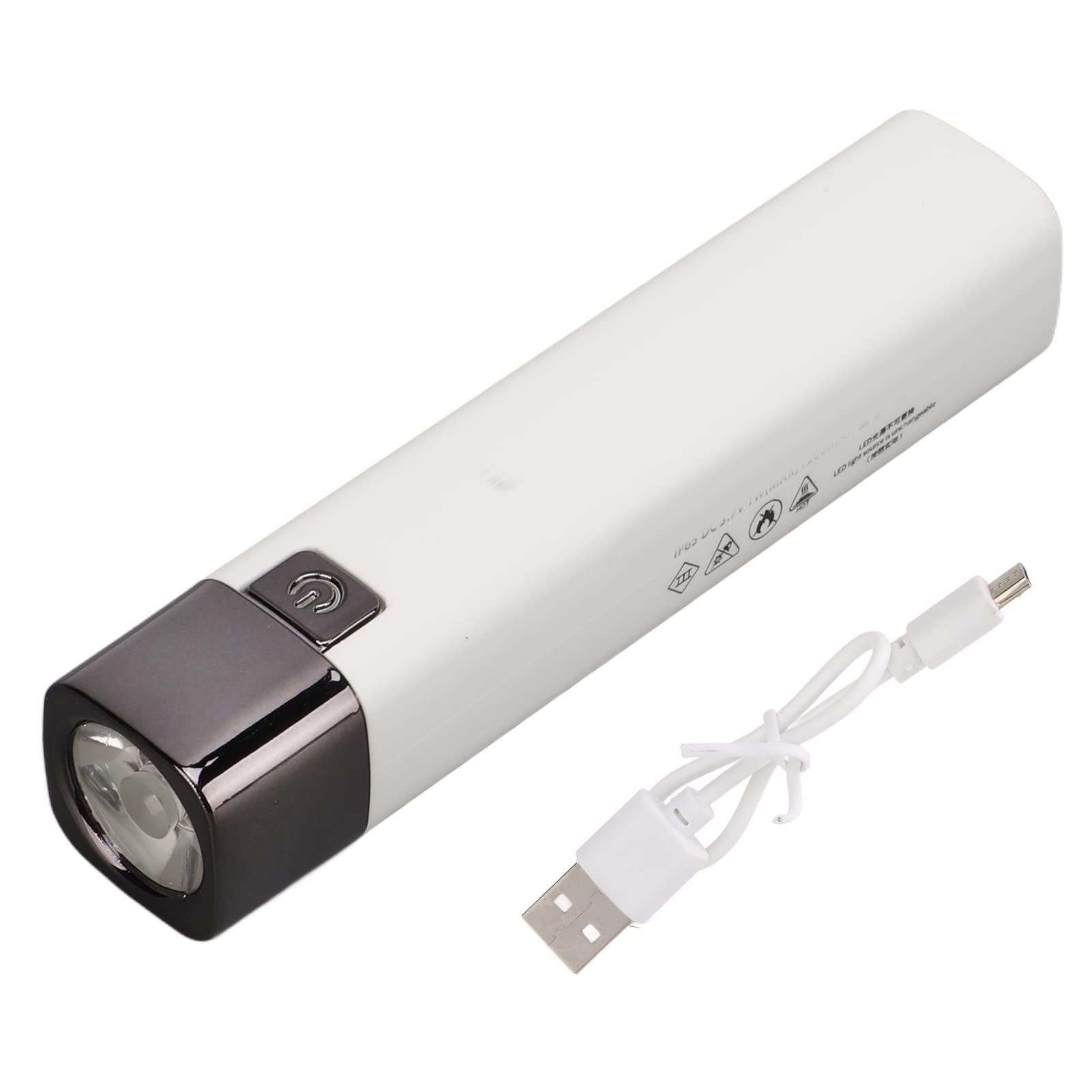 Super Bright Rechargeable Flashlight With Power Bank Function – Mini USB Torch, 1200mAh, 3 Modes, IP65, ABS, For Camping & Outdoor Adventure (White)