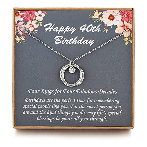 LOVEMY 40th Birthday Gifts for Women, Birthday Gifts for her, 40 Birthday Gifts, Sterling Silver 4 Ring Birthday Necklace, Friendship Gifts Birthday Jewelry Cover