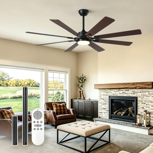 62 inch Outdoor Ceiling Fan with Light, 8wood-grain blades. Dimma...
