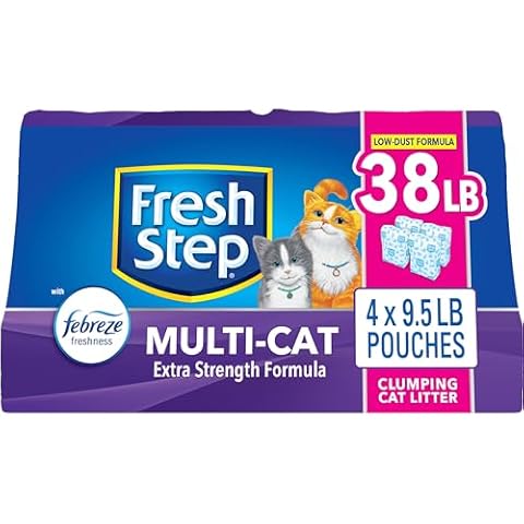 Fresh Step Clumping Cat Litter Multi-Cat Extra Strength Formula With Febreze Freshness, Multi Cat Litter With Ammonia Block Technology, 38 lbs. (4 x 9.5 lb. Bag) Cover