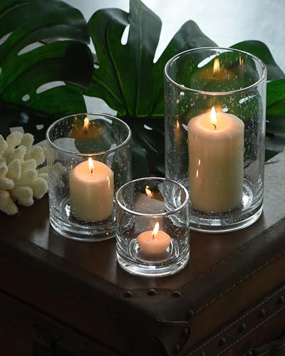 ARIAMOTION Hurricane Glass Candle Holders Set, Pillar Votive,Clea...