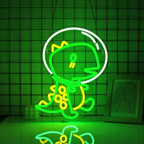 Image of Neon Sign - JGHTURIE Dinosaur Neon Signs for Wall Decor, Dinosaur Green Light up LED Sign for Room Decor, Bedroom, Bar, Man Cave, USB Powered