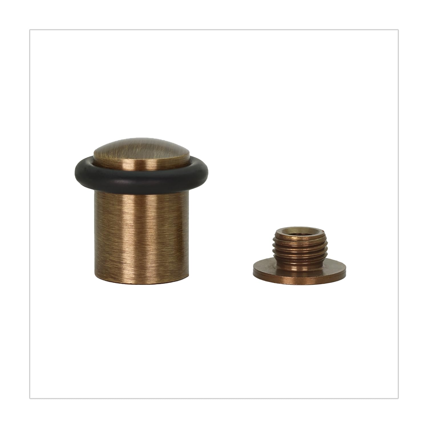 Evi Herrajes Brass Leather - Black Rubber | Antique Brass Door Stop | Ø20 X 29Mm | Floor Mounted | Screw Installation | Made Of Brass | Black Silicone Protection Rubber | I-108-Cu