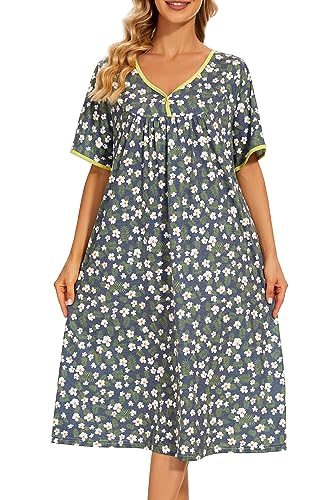Image of AVIIER Nightgows for Women Soft Cotton Night Shirts Short Sleeve Sleepwear with Pockets