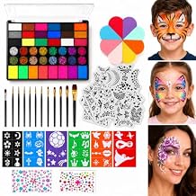 Face Painting Kit for Kids & Adults, Non-Toxic & Washable, 42 Colors Water-Based Face Paint, with Brushes, Sponges & Stencils for Parties, Halloween & School Events