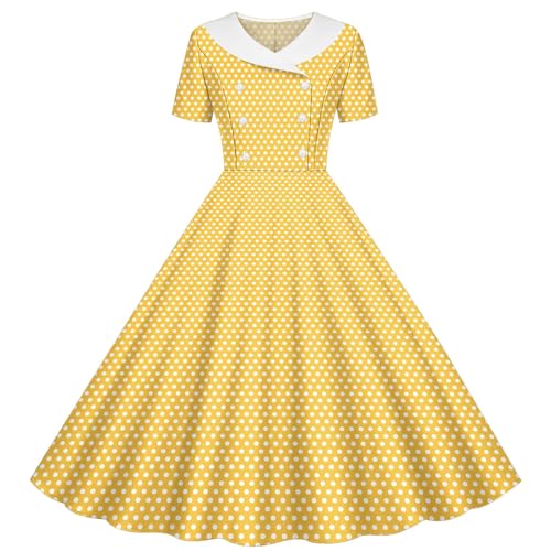 Girls 50s Vintage Polka Dot Swing Party Dress Retro Rockabilly Audrey Style Wedding Casual Skater Dress for Kids 5-14 Years