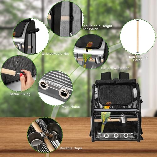 SUERTREE Sac de transport pour oiseaux avec maille en acier inoxydable indestructible, cage de voyage pour oiseaux avec support, sac à dos facile à nettoyer pour perroquet, sac de voyage portable pour – Image 3