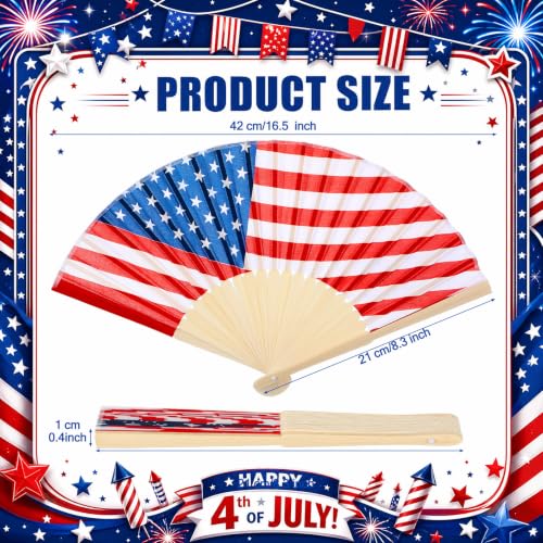 Unittype 24 Pieces 4th of July Folding Hand Fans American Flag Bamboo Fans Bulk for 250th Anniversary Patriotic Decorations 4th of July Party Favors Independence Day Parade Celebrations by Unittype - Used condition - Image 2