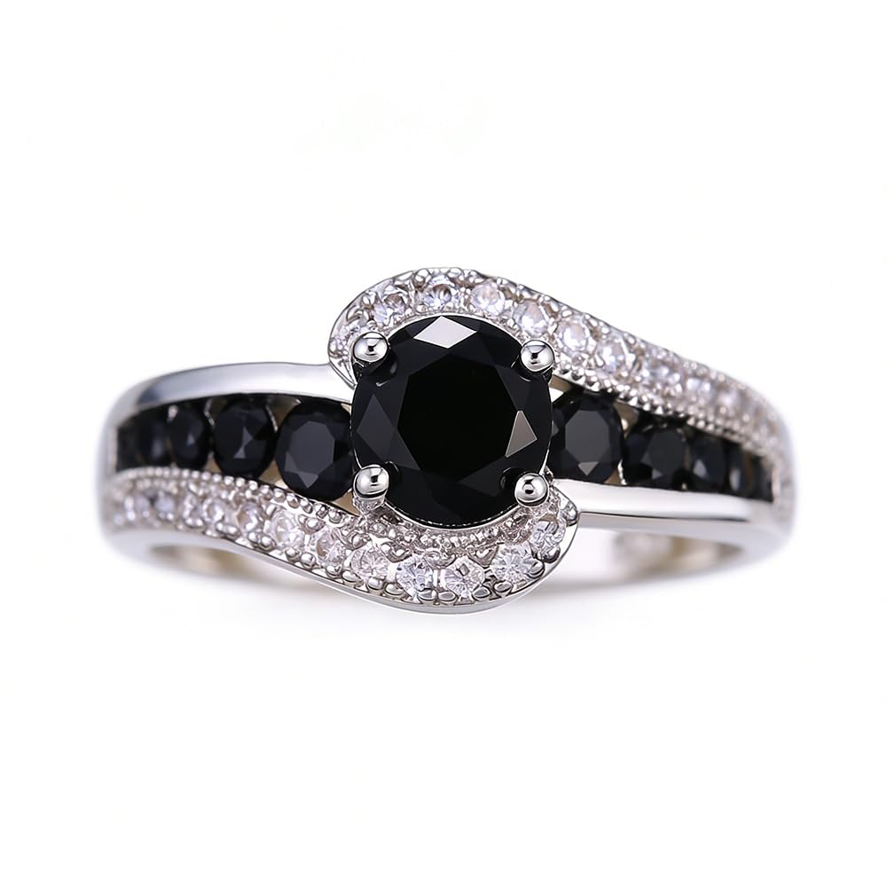 S925 Sterling Silver Black Onyx Engagement Ring Black Ladies Ring Moissanite Zircon Set Carat Diamond Elegant Cutout Ring Eternity Engagement Ladies
