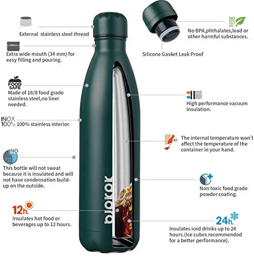 Image of BJPKPK 25 oz Insulated Water Bottle, Stainless Steel Flask, Leak Proof