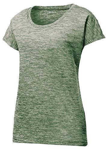 Joe's USA Women's Dri Equip Electric Heather Moisture Wicking T-Shirt- Forest Green Electric, XX-Large