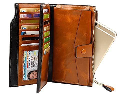 Women's RFID Blocking Wallet, Large Capacity Leather Bifold, 21 Card Slots, Snap Closure, Fits Phone, Card Holder4