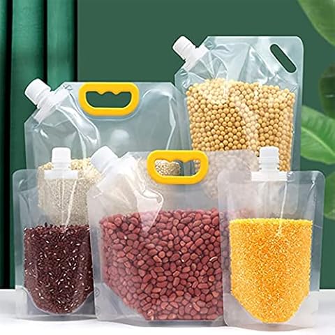 Grain Moisture-Proof Sealed Bag, Washable Clear Grain Storage Suction Bags, Stand Up Food Storage Pouches, Resealable Airtight Smell Proof Packaging Baggies (1L,5PCS) Cover