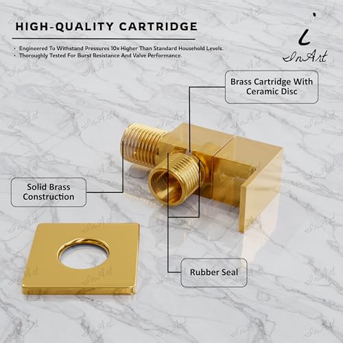 Image of InArt Brass Angle Valve /Angle Cock Valve with Wall Flange for Bathroom /Kitchen Gold Color - 5 Year Warranty