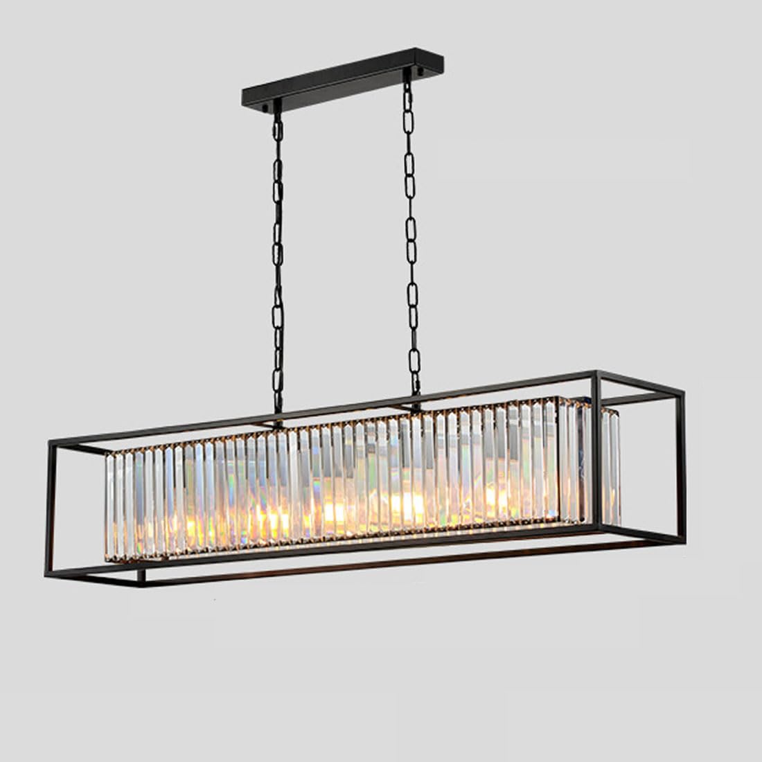 KXEcoLife E27 American country crystal chandelier vintage, industrial style iron chandelier, for restaurant bar table cafe light fixture,Black,120cm