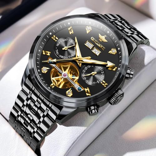 Image of OUPINKE Men Skeleton Watch Automatic Mechanical Luxury Dress Waterproof Sapphire Crystal Wrist Watches for Men