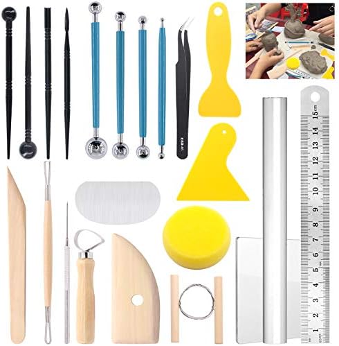 Glarks 22Pcs Carving Modeling Clay Sculpting Tools Set Including Carving Modeling Tools Kit, Plastic Modeling Tools, Ball Stylus for Embossing Art, Coloring, Nail Art Painting