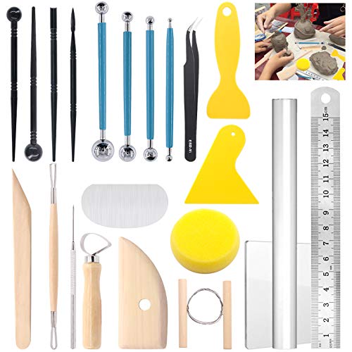 Glarks 22-teiliges Schnitzwerkzeug-Set für Modelliermasse, inklusive Schnitzwerkzeug-Set, Kunststoff-Modellierwerkzeuge, Kugelstift für Prägekunst, Färben, Nagelkunstmalerei