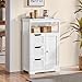 Yaheetech Bathroom Floor Cabinet Wooden Storage Organizer with 1 Door and 3 Drawers, Free-Standing Cupboard for Kitchen/Living Room/Bathroom Use, White