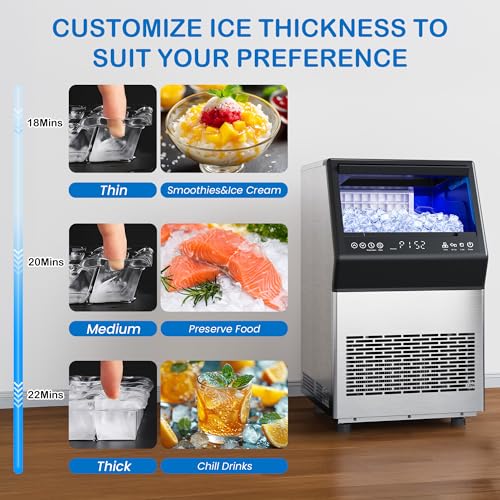 Commercial Ice Maker Machine, 110Lbs/24H Stainless Steel Undercounter Freestanding Ice Maker with 12Lbs Storage Capacity, Self-Cleaning, LED Digital Display, 45 Ice Cubes 8Mins, Home/Bar/Restaurant - Image 4