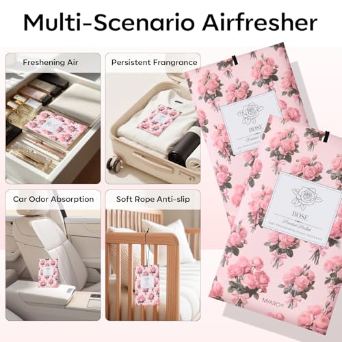 Image of MYARO 20 Pack Rose Scented Sachets for Drawer, Closet & Car - Fresh Air Freshener Bags Home Fragrance, Odor Eliminator for New House Small Storage Space & Travel Luggage