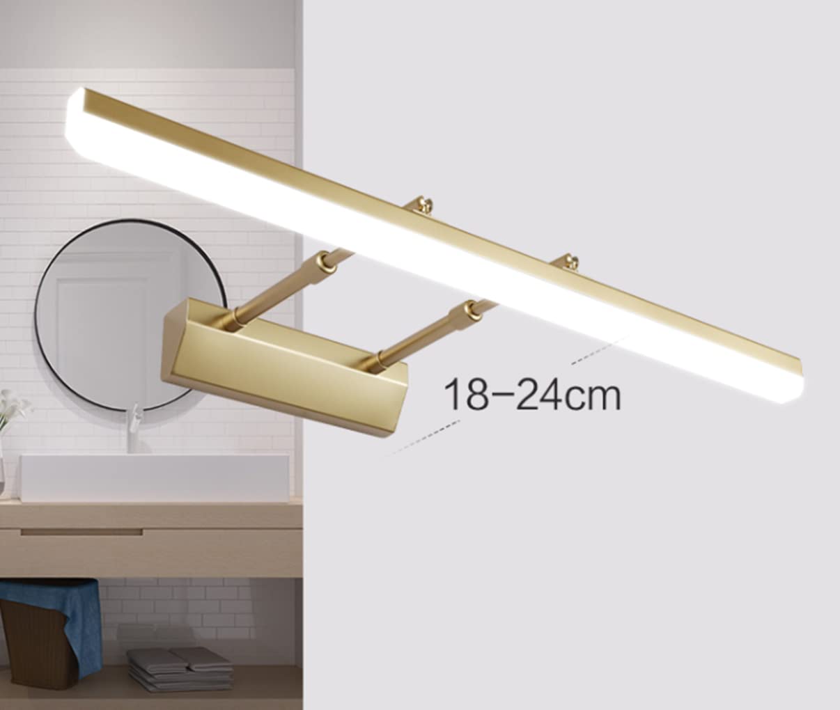 Zi Yang Lampada a Specchio LED 40 cm per Bagno - 9W Luce da Muro Impermeabile 180° Regolabile - Bianco Freddo 6000k, D'oro