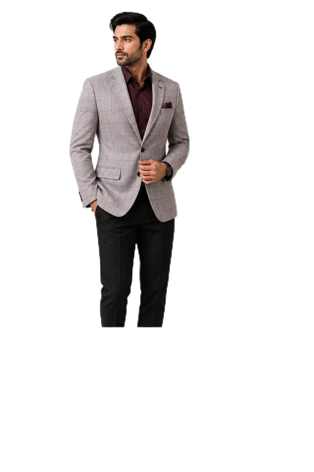 Men's Checked Blazer, Tailored Fit, Light Grey-image-46