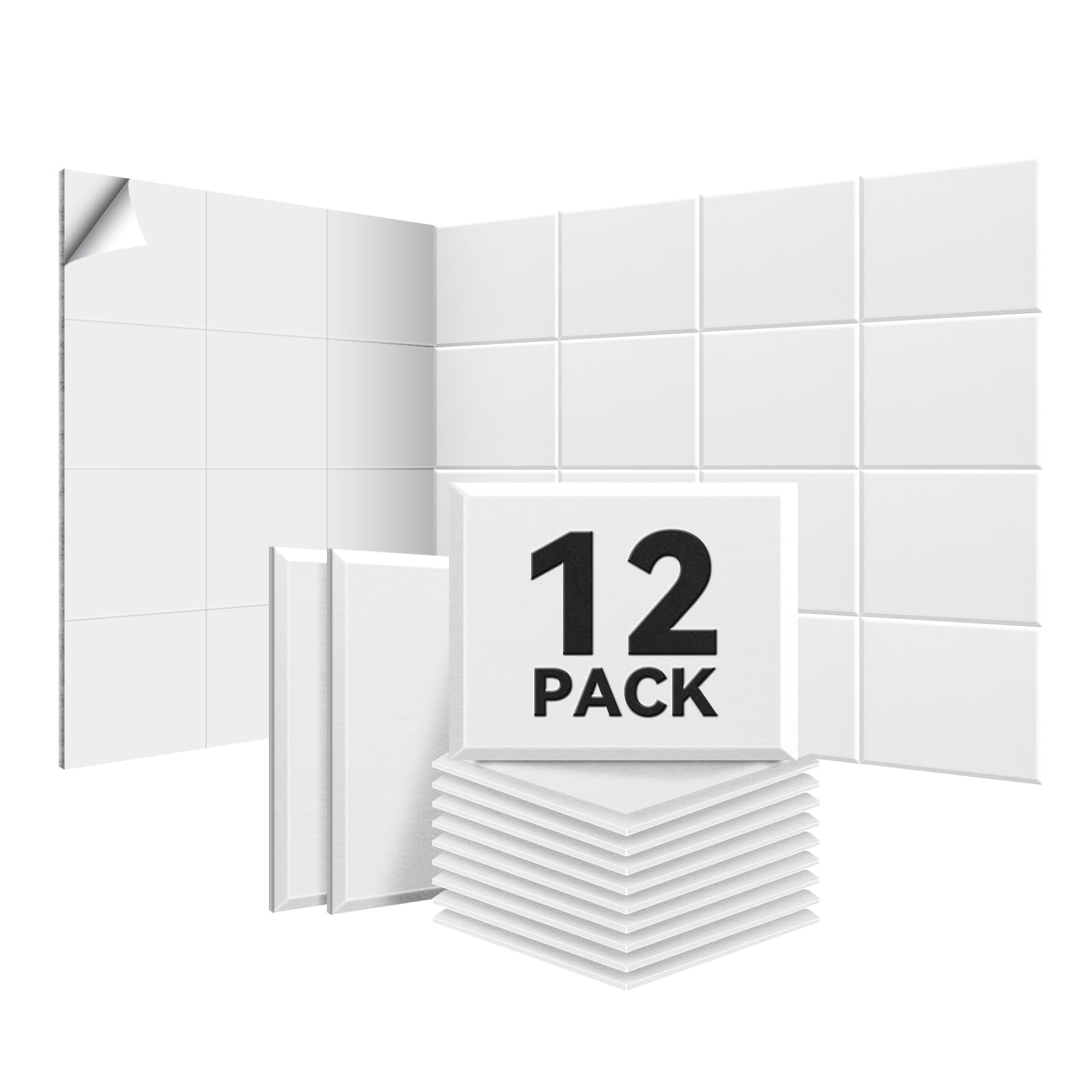 12 Pezzo Pannello Fonoassorbente Autoadesivi, 30*40*0.9cm Insonorizzazione Stanza, Copertura 1.44㎡, Alta Densità 230kg/m³, NRC 0.95, Pannelli Fonoassorbenti Decorativi per Pareti e Porte, Sala Giochi