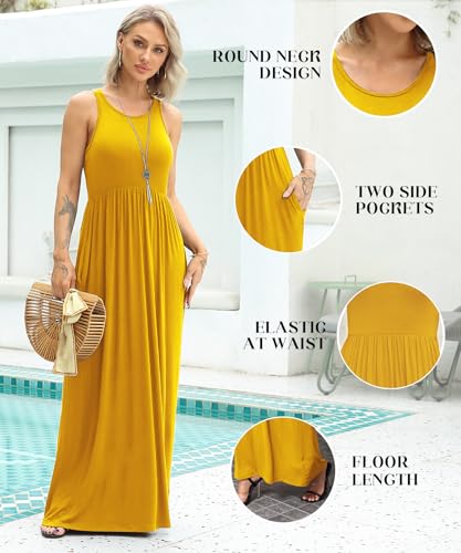 Image of EUOVMY Women's Sleeveless Dress Casual Plain Loose Summer Long Maxi Dresses with Pockets