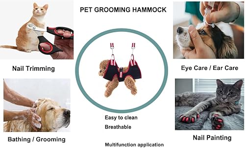 Miniatura 2 de kinla Arnés de hamaca para aseo de gatos, bolsa de sujeción para aseo de mascotas con cortaúñas para gatos, lima de uñas y peines para pulgas de