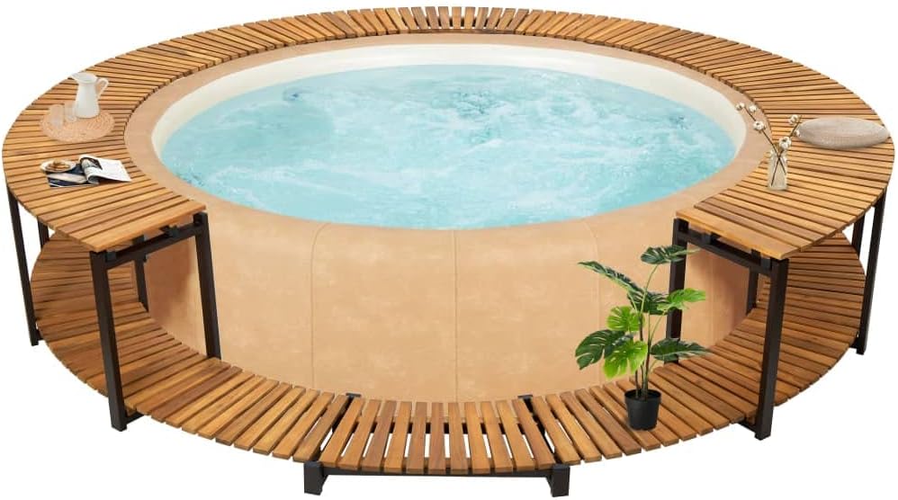 CHARMMA Inflatable Hot Tub Spa Step and Surround Desk,Solid Wood,Outdoor Massage Hot Tub Frame for Garden, Backyard, Patio Indoor Outdoor Use,