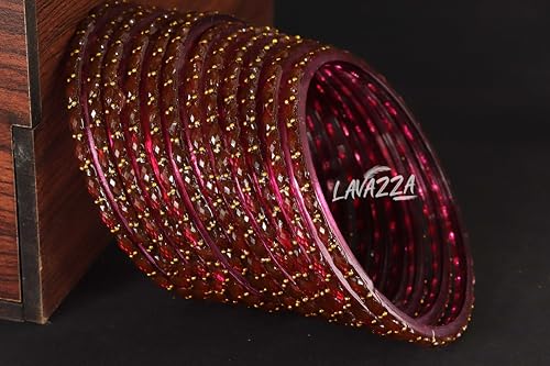Image of LAVAZZA Raindrop Glass Bangles Set For Women & Girls with Zircon Diamond Stone & Beads | Trendy Transparent Crystal Glass Bangles | Fancy Kanch ki Chudi Set | Bangles for Wedding, Party- Set of 12