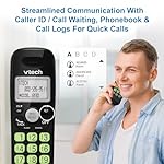 [New] VTech VG131-11 DECT 6.0 Cordless Phone - Bluetooth Connection, Blue-White Display, Big Buttons, Full Duplex, Caller ID, Easy Wall Mount, 1000ft Range (Black) - Image 4