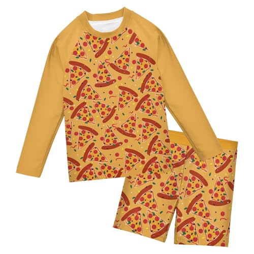 Gugusary 2-Piece Boys Swimsuit Set Pizza Long Sleeve Shirt + Trunks Toddler Swimming Suit Kids Rash Guards