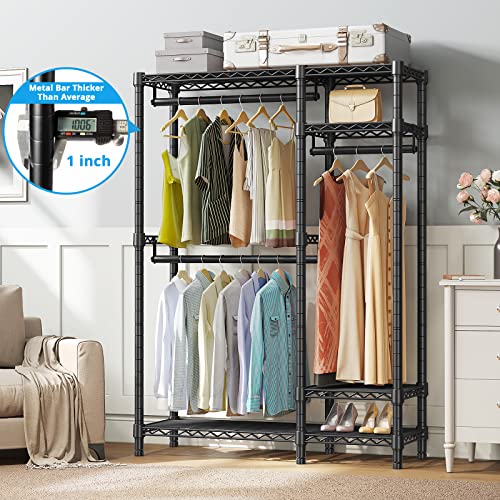Vipek V2S Garment Rack Heavy Duty Commercial Grade Clothes Rack, 4 Tiers Adjustable Wire Shelving Clothing Racks With 3 Hanging Rods, Freestanding Closet Metal Wardrobe Closet, Max Load 650Lbs, Black #TOP1
