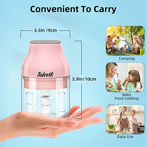 Electric Garlic Chopper, Tulevik 250Ml Mini Portable Veggie Chopper, Usb Rechargeable Garlic Grinder With Spoons And Brushes, Wireless Small Food Processor For Ginger, Chili, Meat, Etc (Pink) #TOP3