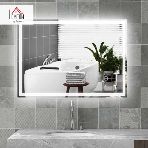 HOMCOM Bathroom Mirror with LED Lights, Illuminated Makeup Mirror with 3 Colours, Defogging Film and Memory Function, Hardwired, Horizontal or Vertical, 70 x 50 cm - Cosy Home Interiors HOMCOM Bathroom Mirror with LED Lights, Illuminated Makeup Mirror with 3 Colours, Defogging Film and Memory Function, Hardwired, Horizontal or Vertical, 70 x 50 cm - Image 2