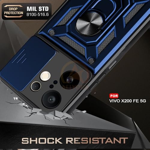 Image of Armor Bumper Back Cover Case for Vivo X200 FE 5G | Rotating Camera Cover, Ring Holder & Kickstand | Heavy Duty & 360 Degree Protection Vivo X200 FE 5G Back Cover (Blue)