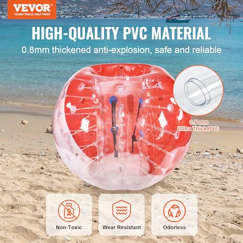 VEVOR Inflatable Bumper Ball, 4FT/5FT Body Sumo Zorb Balls for Teen, 0.8mm Thick PVC Human Hamster Bubble Balls for Outdoor Team Gaming Play, Bumper Bopper Toys for Garden, Yard, Park